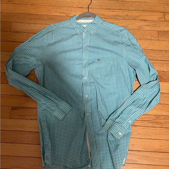 Lacoste Men's Teal Checkered Shirt. New w/o tags, never worn. Size M, regular - Picture 2 of 4